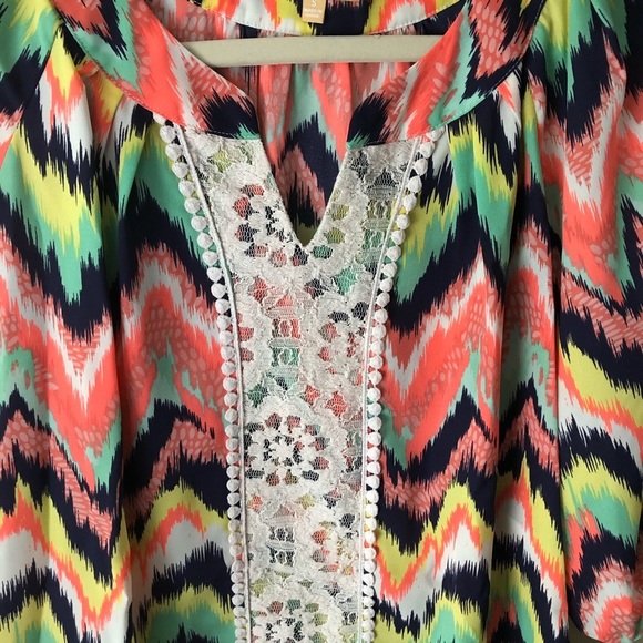 TAKARA | Multicolor Lace Boho Tunic Blouse Sz S - Picture 2 of 6